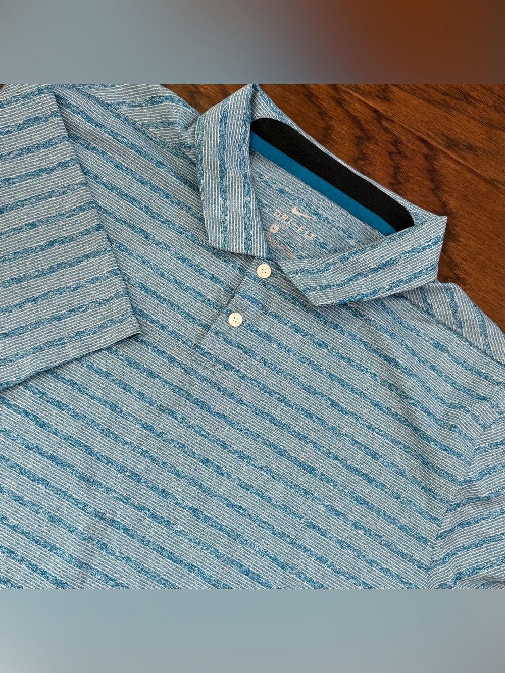 Nike Dri Fit Men’s Polo Shirt Blue Stripe XL Golf Performance Swoosh